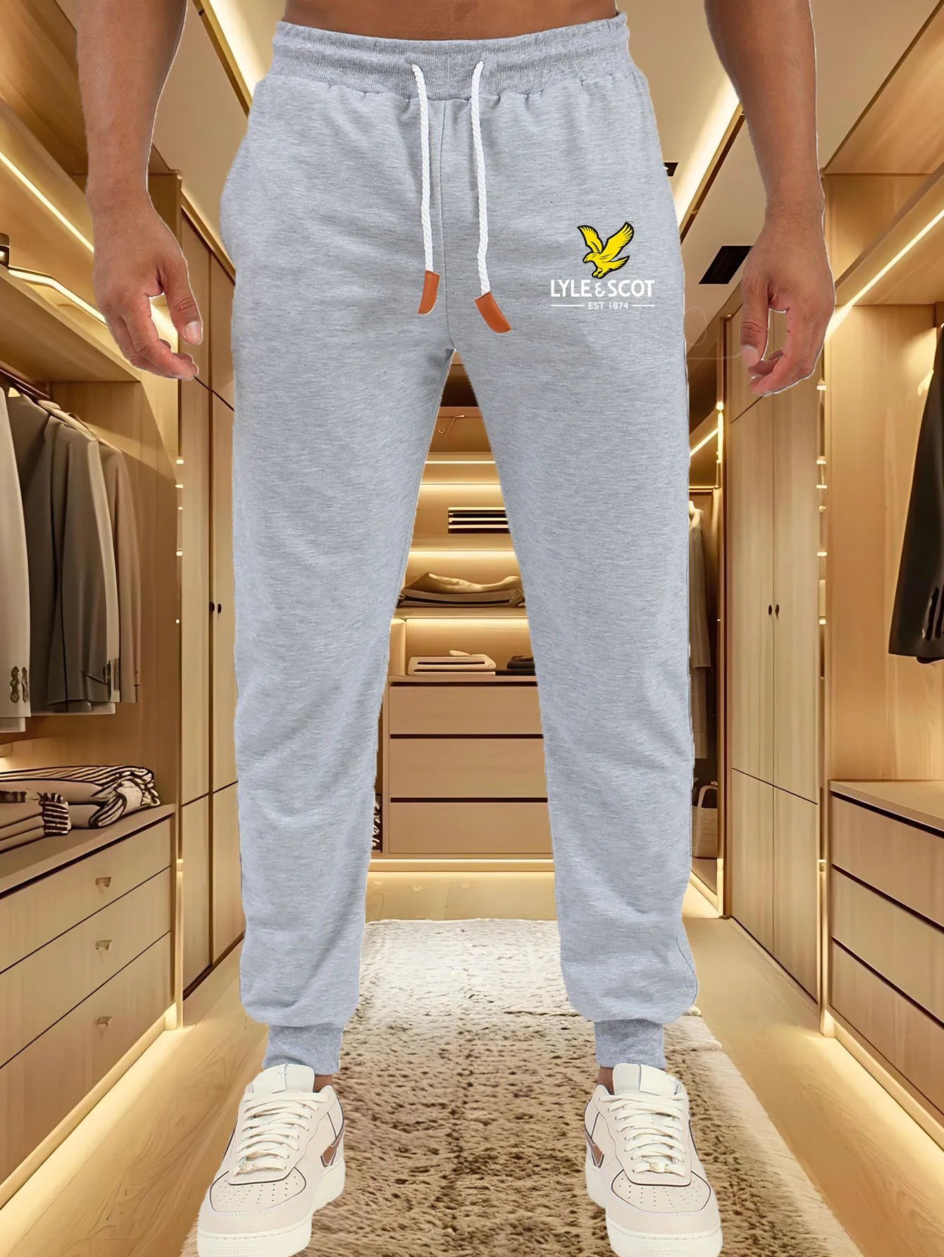 

Men Jogger Pants Lyle & Scott Eagle Logo Print Elastic Waist Sweatpants Men Casual Streetwear Trousers Drawstring Jogging Pants
