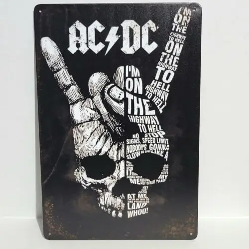Highway To Hell Skull Rock Rustic Vintage Metal Tin Signs Man Cave Garage
