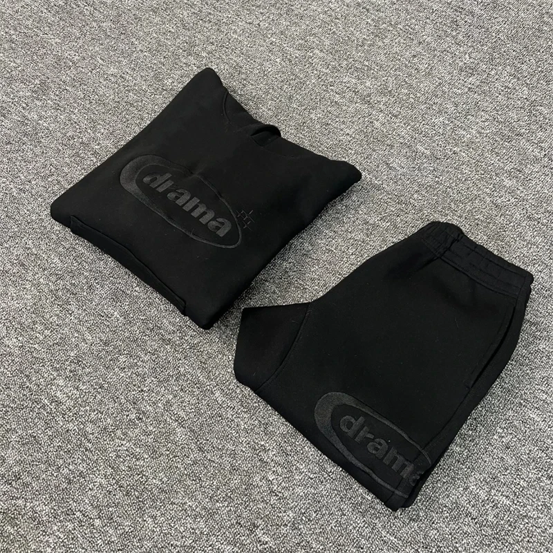 

2025fw черный драматический звонок с вышивкой с капюшоном для мужчин и женщин, свободные пуловеры высшего качества с капюшоном