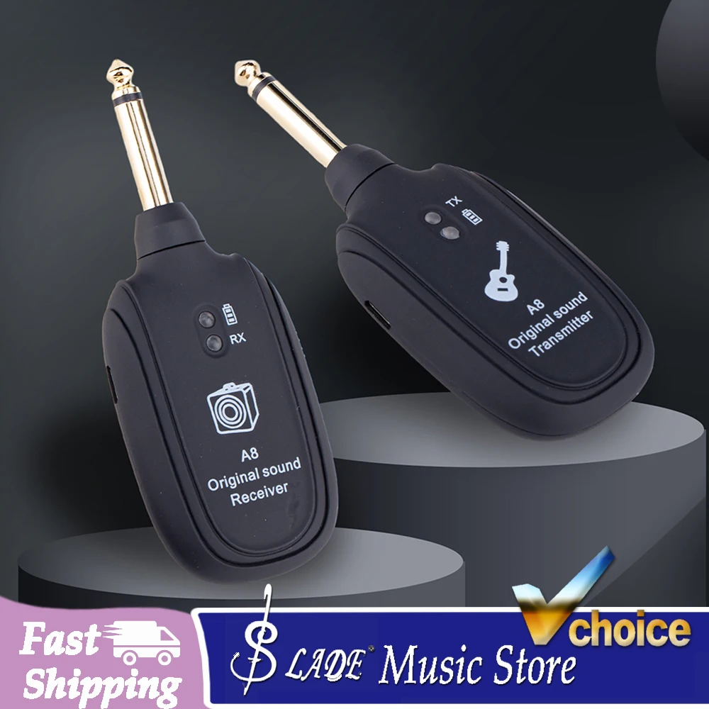 A8 Guitar Wireless System Built-in Rechargeable Transmitter & Receiver for Electric Guitar/Bass with Micro-USB Ideal for Playing