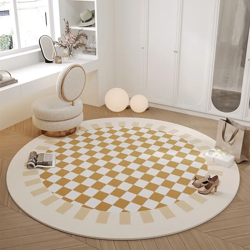 Living Room Floor Mat Non-slip Waterproof Soundproof Carpet Round Home Decoration Large Size Rug Mosaic Grid Minimalist Mats