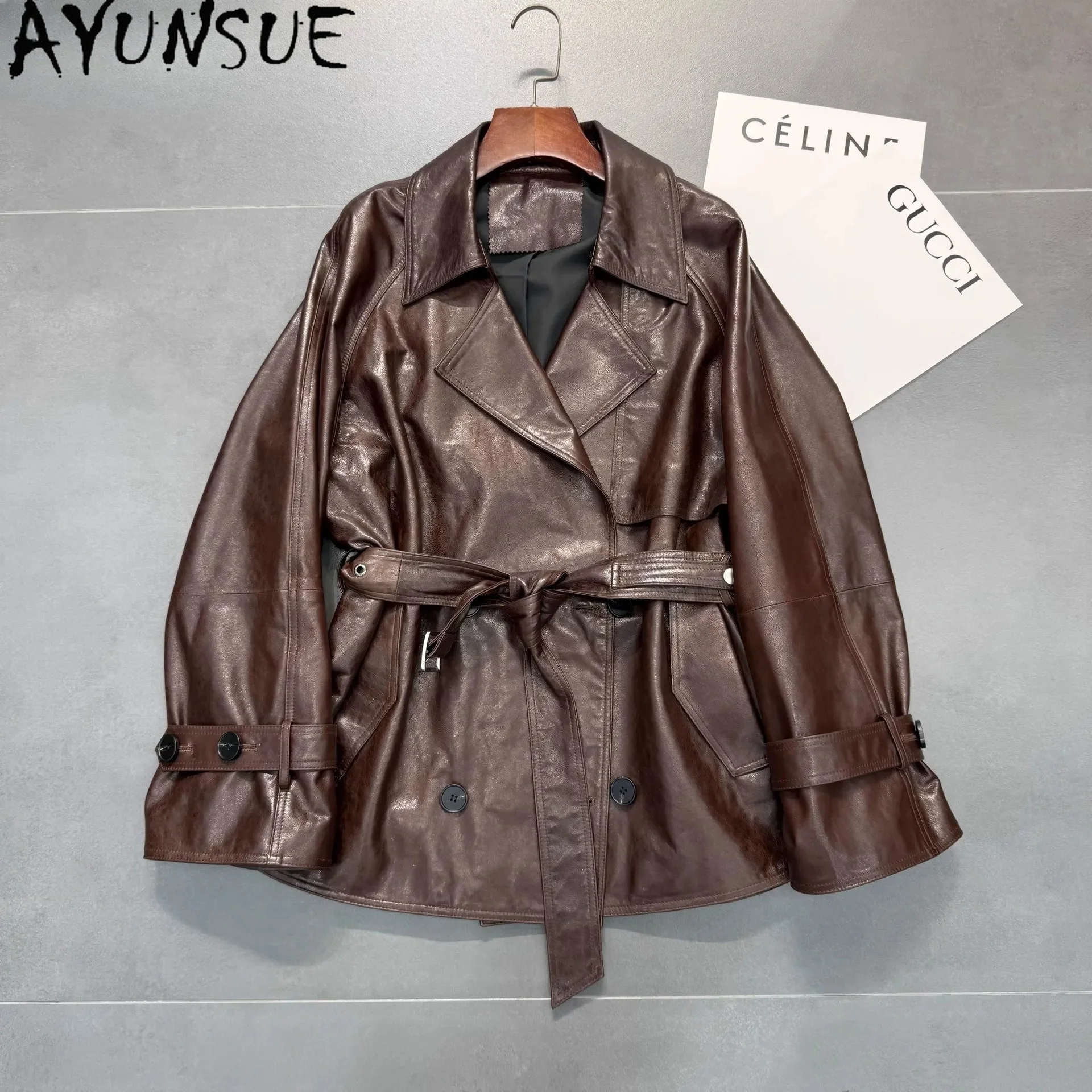 

AYUNSUE 100% Real Leather Jacket Woman Autumn Clothes Streetwear Natural Sheepskin Coat Women Fashion Loose Fit Casaco Feminino
