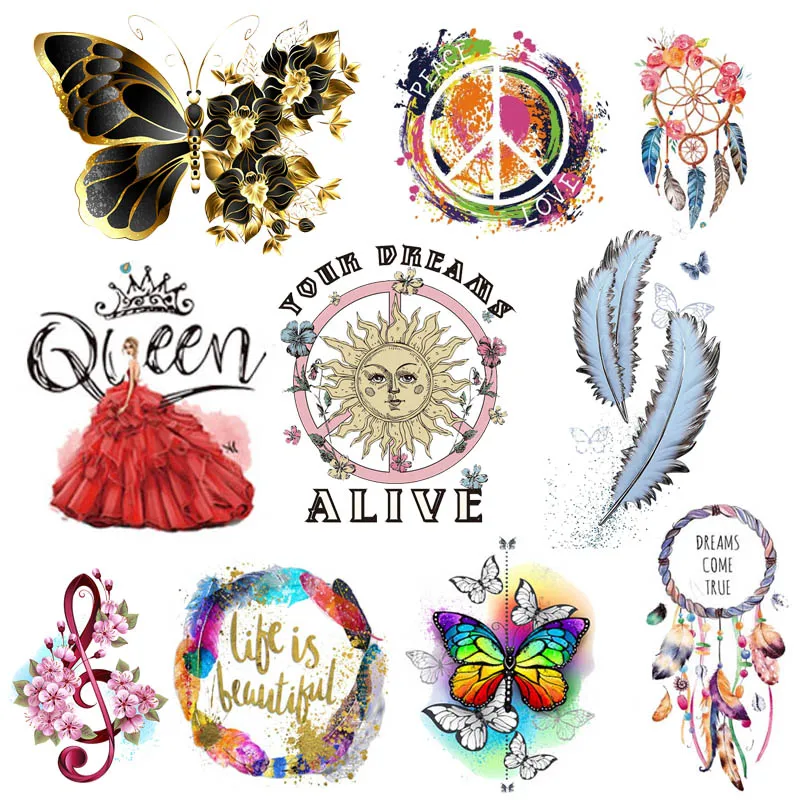 Colorful Feather Thermal Transfer Stickers Fashion Iron On Heat Transfers Iron On Patches For Clothing T-shirt DIY