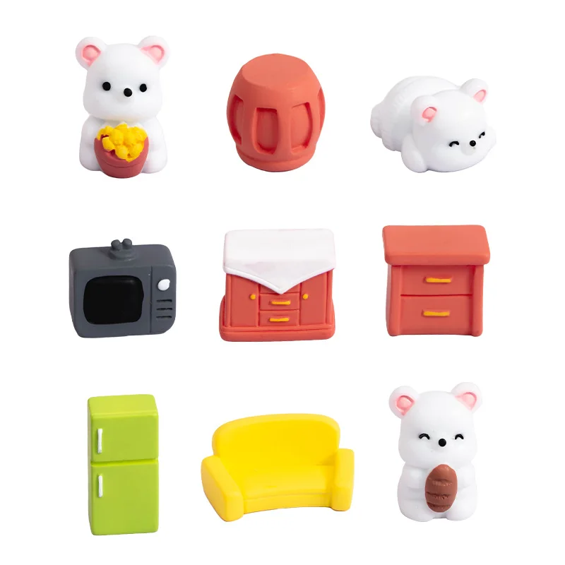 Kawaii Cartoon Cute Animal Resin Small Ornaments Mini Animal Creative Bear Doll Toys DIY Home Decoration Accessories Crafts Gift