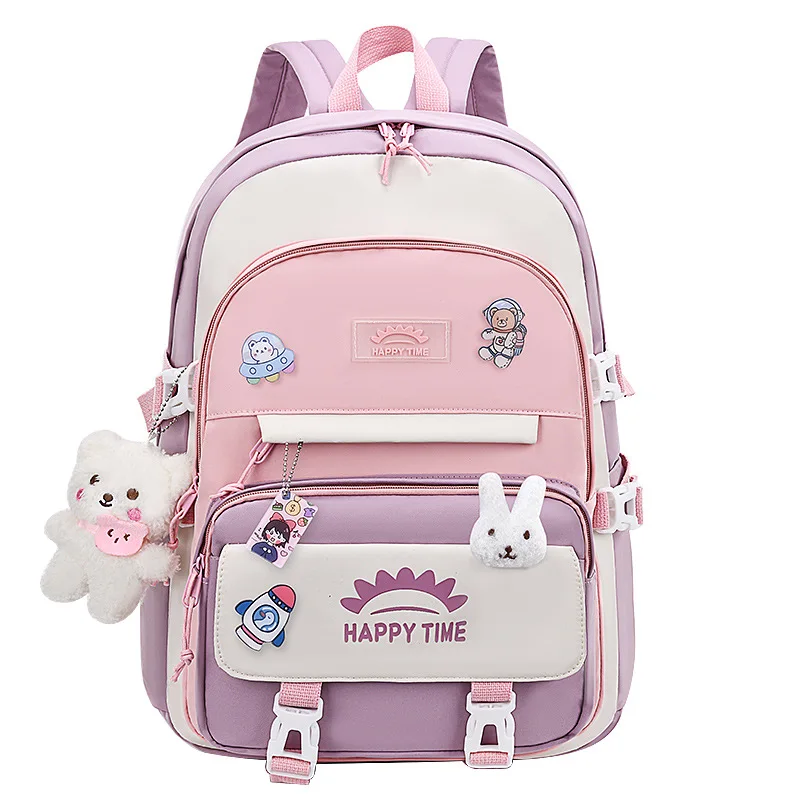 Large Capacity Cute Women Multi-Pocket Nylon Backpack Ins Junior High School Student School Bag Female Girl Backpack Laptop Book