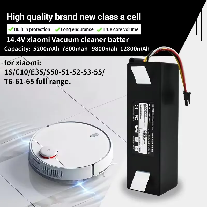 

14.4V BRR-2P4S 5200/12800mAh Robotic Vacuum Cleaner Replacement Battery For Xiaomi Roborock S55 S60 S65 S50 S51 S5 MAX S6 Parts