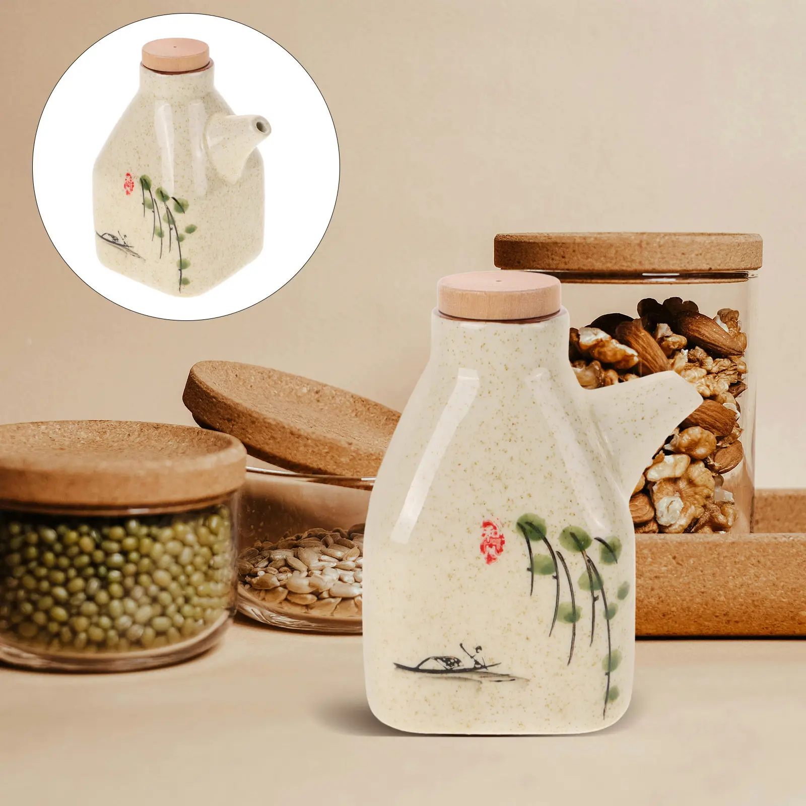 Dispensador de Vinagre de Cerámica, Botella Pequeña Estilo Japonés, Recipiente para Salsas, Aceitera de Cocina para Salsa de Soya, Vinagre y Condimentos