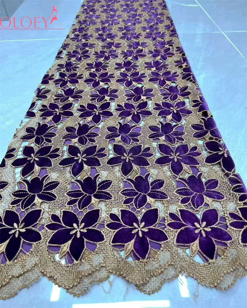 OLOEY  Superbly Lush Velvet Lace Fabric High Quality Hollow out Gorgeous Embroidery Lace Fabric Exclusive Premium Velvet Guipure