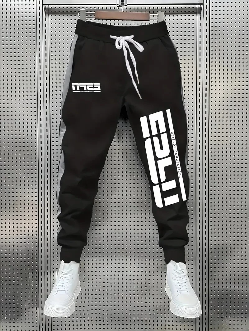 

Весенние модные мужские брюки, осенние повседневные простые принты с буквенным принтом, уличный стиль, удобные брюки на шнурке, спортивные спортивные штаны