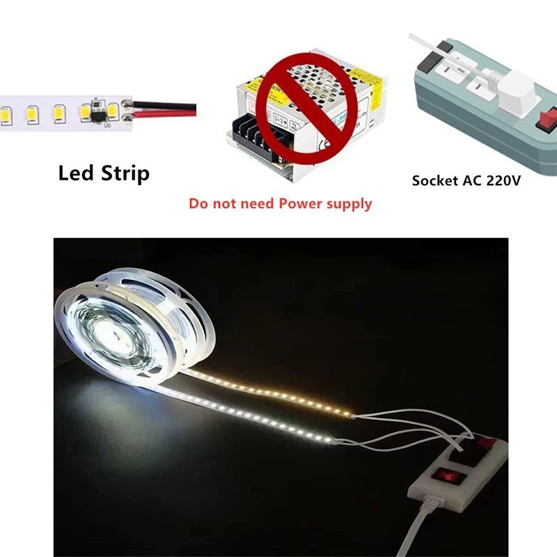 LED Strip 220V Lights 2835 120 240 LED/m 5M Home Lamp 220V LED Strips Light 220 Volt Diode Tape Flexible Dimmable Soft Lamp Bar