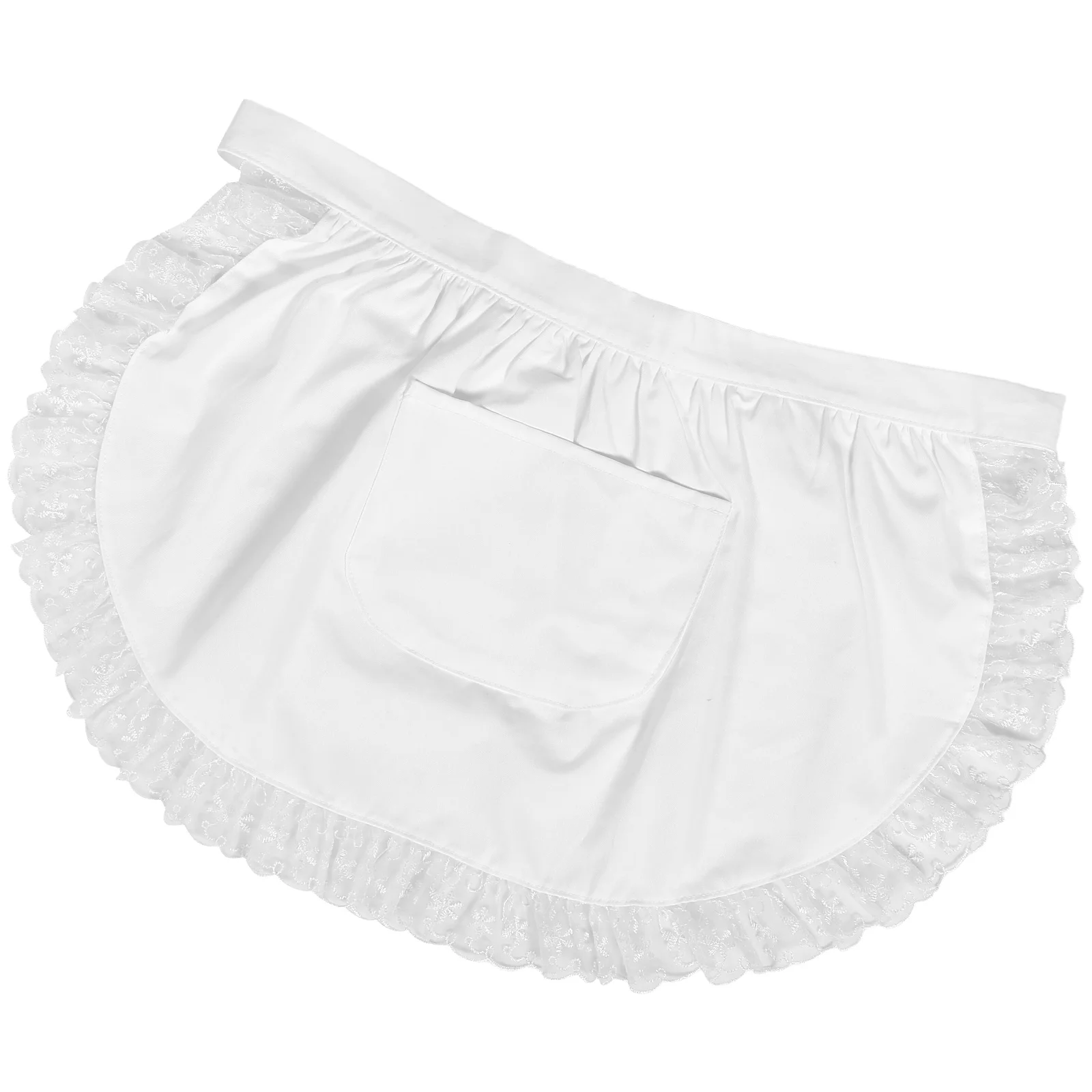 

Lace Trim Apron for Women Girls Half Cotton Kitchen Short White Adjustable Waist Pocket European Style Home Baking Cooking