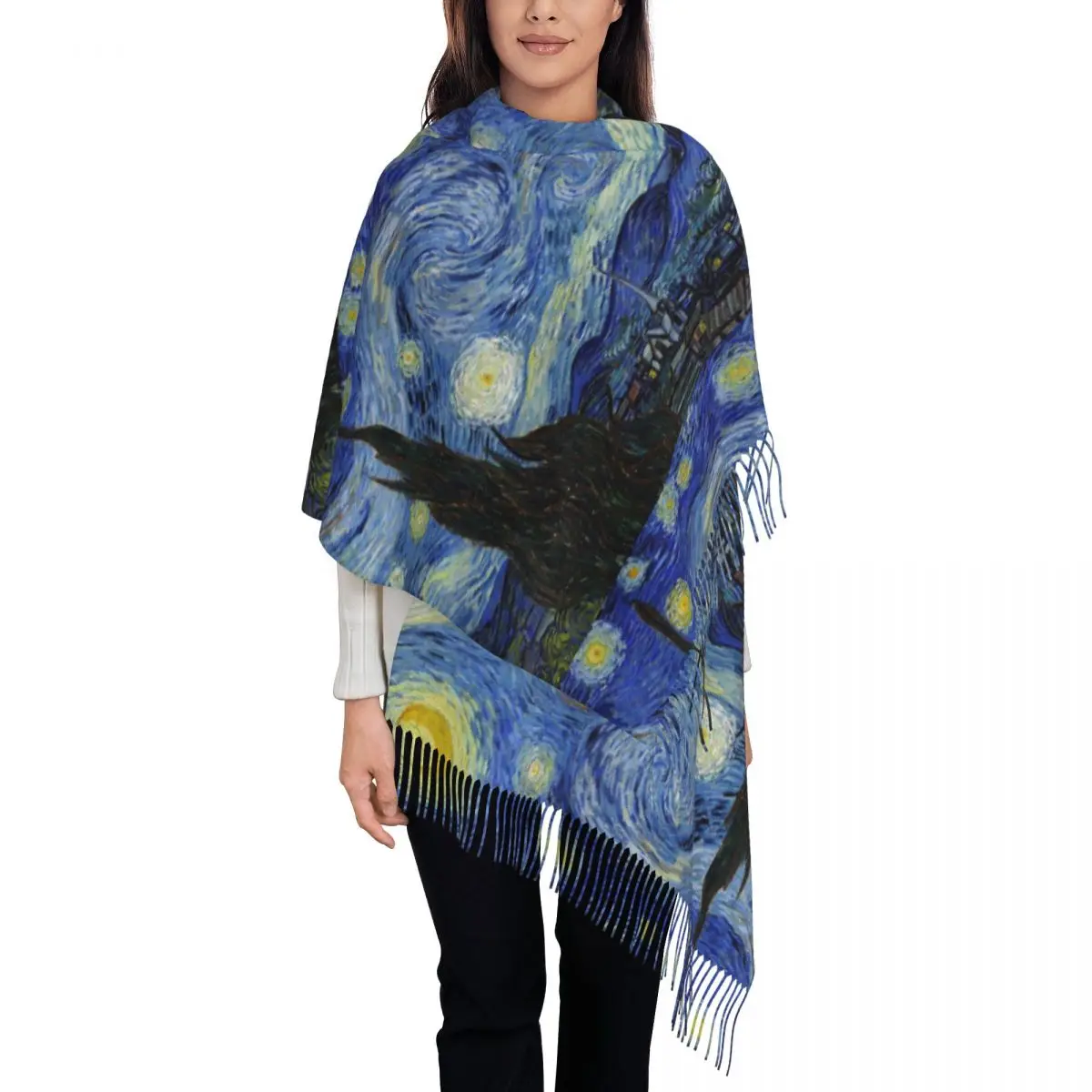 Starry Night - Vincent Van Gogh Scarf Tassel Scarves Women Soft Warm Shawls and Wraps Large Fall Winter Shawl Wrap