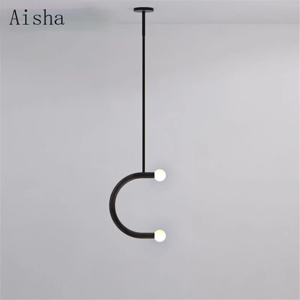 Nordic Creative U-shaped Line Art Led Chandelier Suitable for Corridor Bedroom, Bar and Loft Decoration Industrial Hanging Lamps