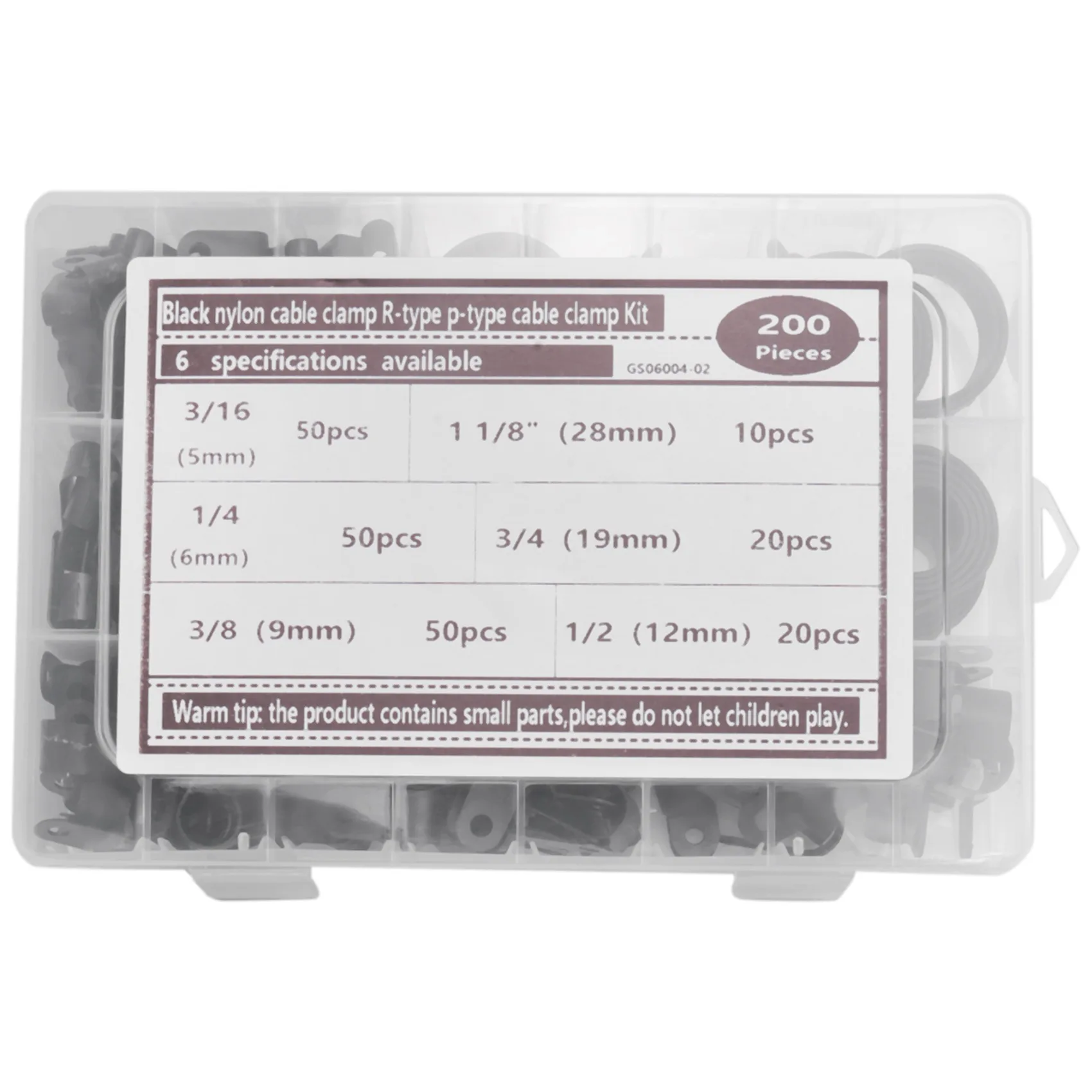 R 타입 P 타입 케이블 클램프, 플라스틱 나일론 와이어 클립 모음 키트, 하드웨어 도구, 케이블 클립 버클 클립 타이, 200 개