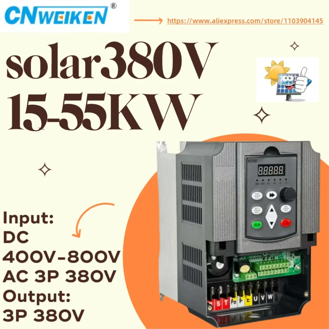 

PV Solar Inverter 15-55KW 380V AC 3 Converter with MPPT Control DC 400V-800V Input Pump VFD 50/60HZ for Renewable Energy System
