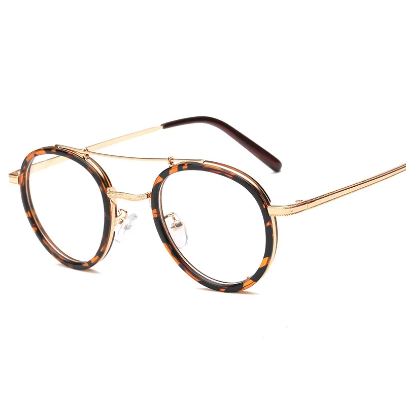 

Eyewear Personality Double Beam Metal Spectacle Frame Men Women Casual Retro Spectacle Literary Round Flat Light Mirror T14