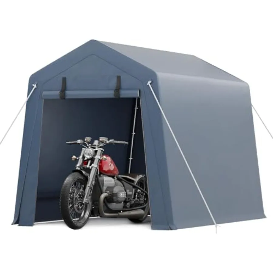 6x6ft Portable Outdoor Storage Shed - Ventilated Carport with Roll-up Zipper Door/Windows, Heavy Duty Waterproof, Stores Motorc