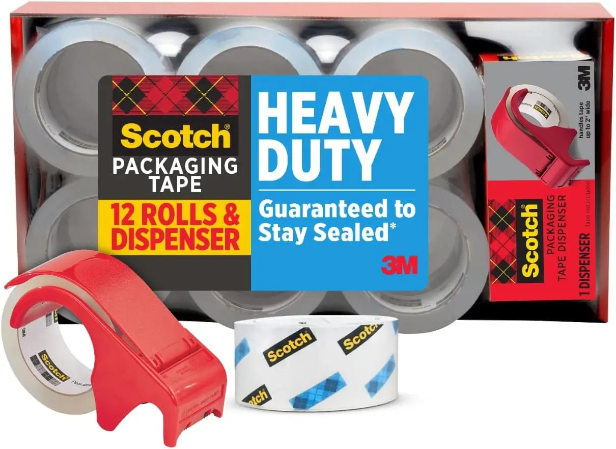 

Heavy Duty Shipping Packaging Tape, 1.88" x 54.6 yd, 3" Core, Clear, Great for Packing, Shipping & Moving, 12 Rolls with