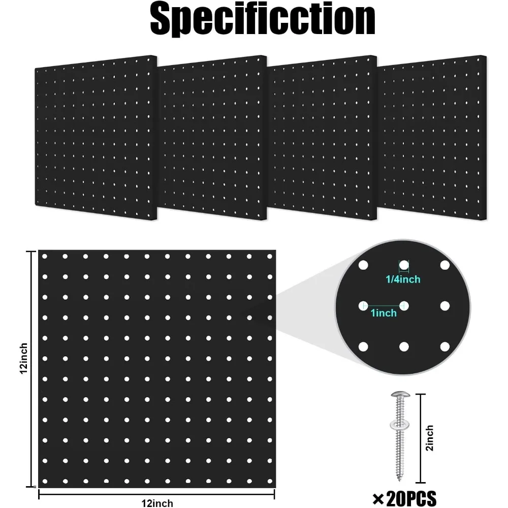 Peg Board, 4 Pack Metal Pegboard Panels Black Pegboards Wall Organizer with Bent Frame Large Heavy Duty Peg Board