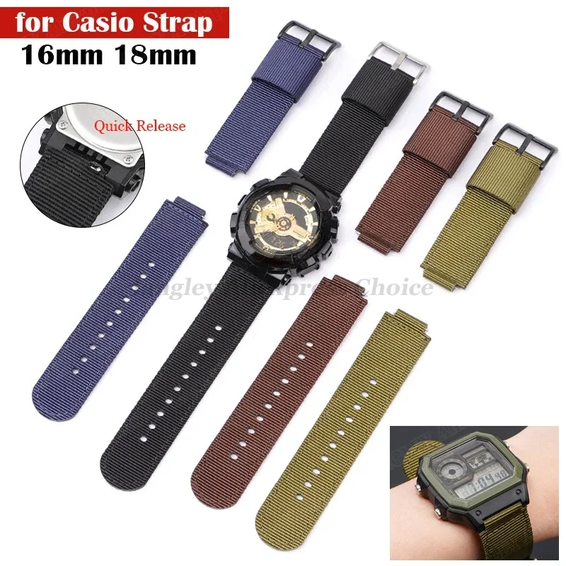 16mm 18mm Strap for Casio GM110 GM2100 GA900 AQ-S810 5600 Watchband Nylon Canvas Strap Quick Release Men Sport Watch Accessories