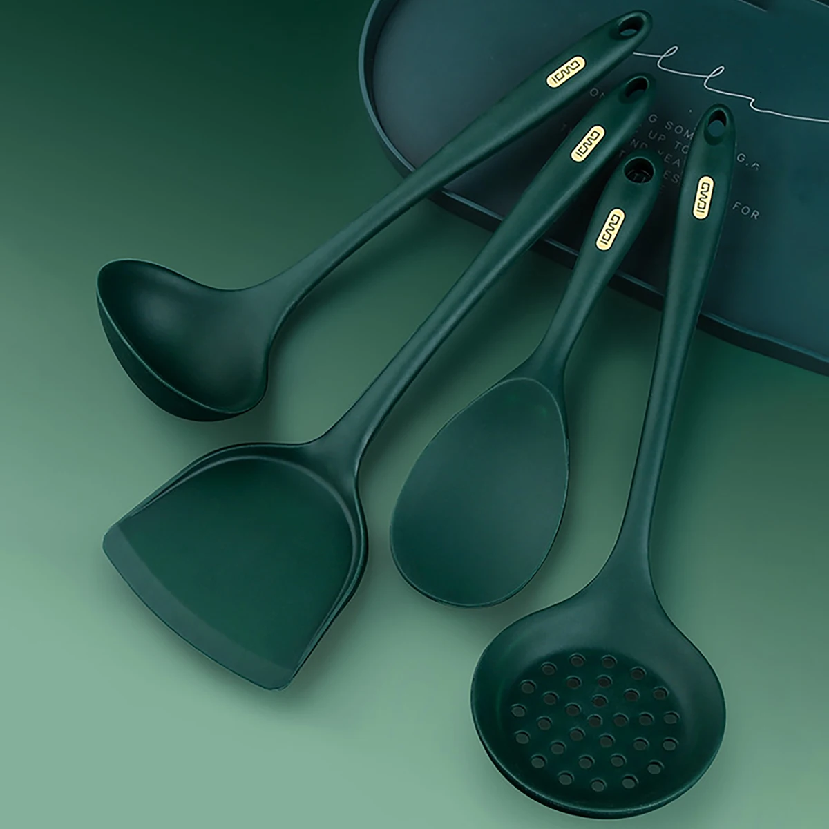 4Pcs Green Silicone Kitchen Utensils Set Non-Stick Kitchenware Cookware Spatula Soup Spoon Rice Scoop Colander Kitchen Tools Set