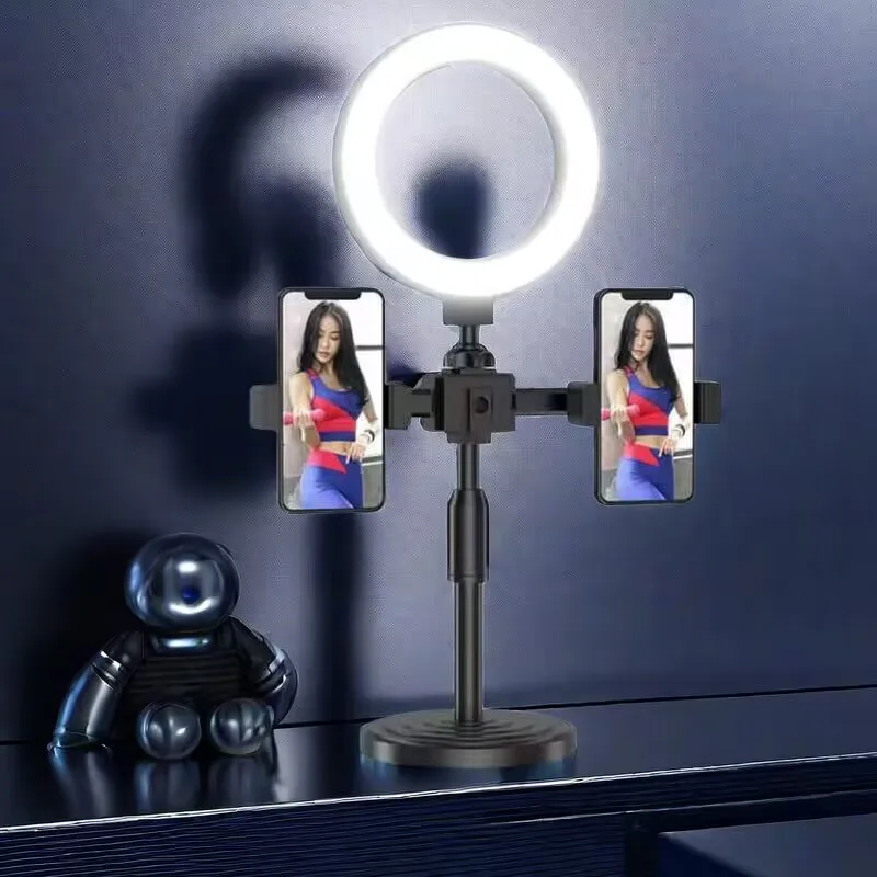 Anneau lumineux LED à intensité variable pour selfie, lampes rondes, USB avec 2 supports de téléphone, trépied, lumière vidéo Tiktok, ensemble de