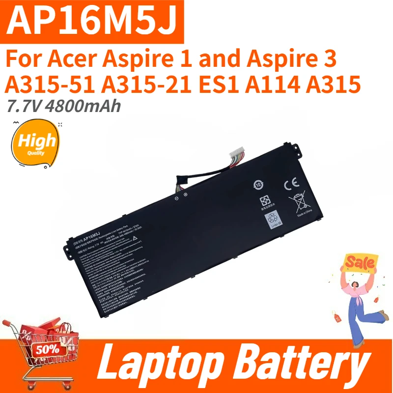 Laptop Battery 7.7V 4800mAh AP16M5J for Acer Aspire 1 and Aspire 3 A315-51 A315-21 ES1 A114 A315 Brand New High Quality