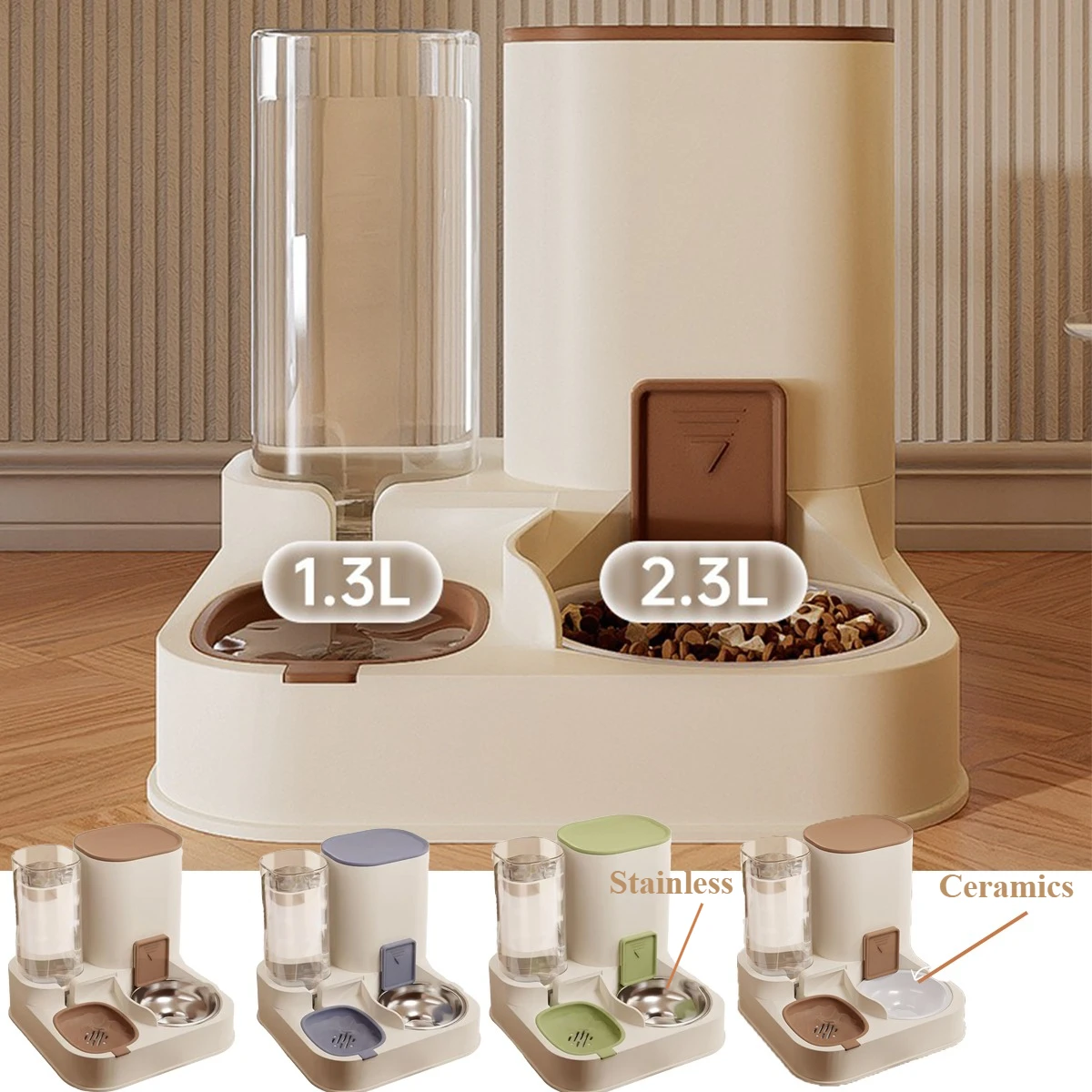 

Large Capacity Automatic Pet Feeder & Water Dispenser - Non-Electric, Battery-Free Cat and Dog Food and Water Station 개 그릇과 정수기