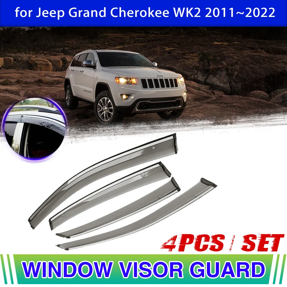 

4pcs Window Visor for Jeep Grand Cherokee WK2 Laredo CRD 4WD 2011~2022 Vent Awning Rain Eyebrow Guard Cover Deflector Accessorie