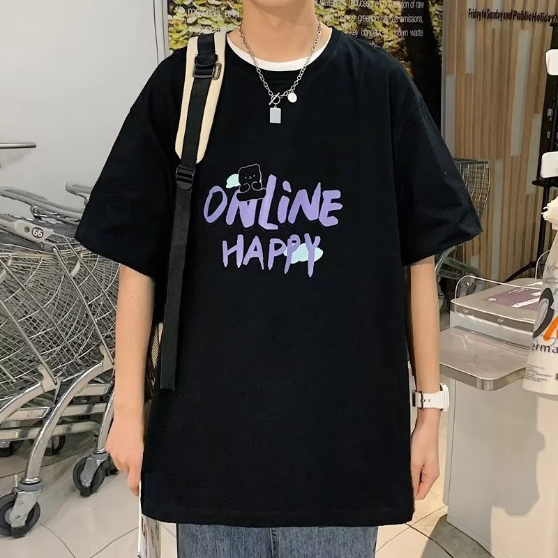 Men's Short Sleeve Cotton T-shirts Tee Casual Breathable Loose Oversized T Shirts Y2k Clothes Streetwear Harajuku Tops Fashion