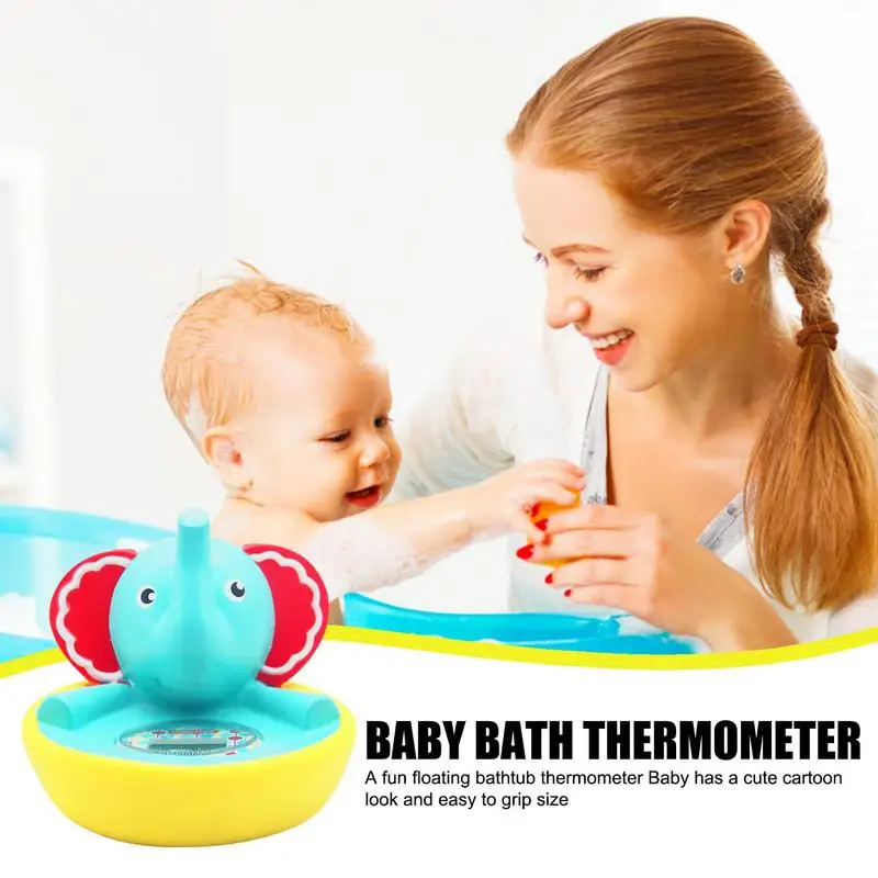 Baby Bath Thermometer Cute Elephant Waterproof Thermometer Room Temperature Fun Animal Floating Bath Toy With Timer