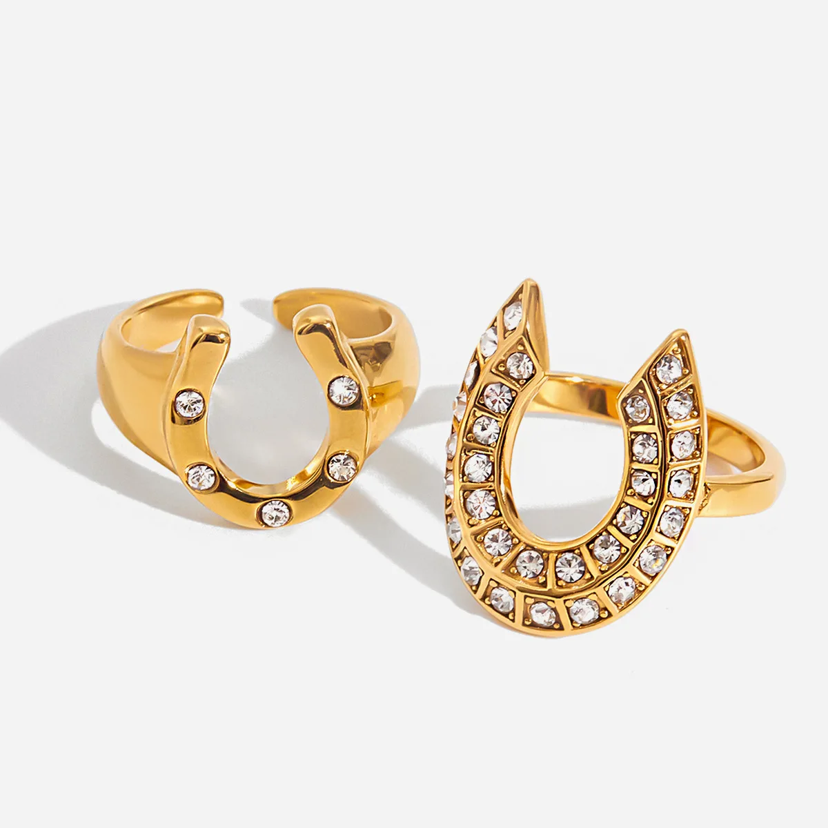 Ars الفولاذ المقاوم للصدأ على شكل حرف U خواتم 18 كيلو مطلية بالذهب مطعمة الزركون خاتم الحد الأدنى حلقة مفتوحة بيان خواتم هدايا للنساء