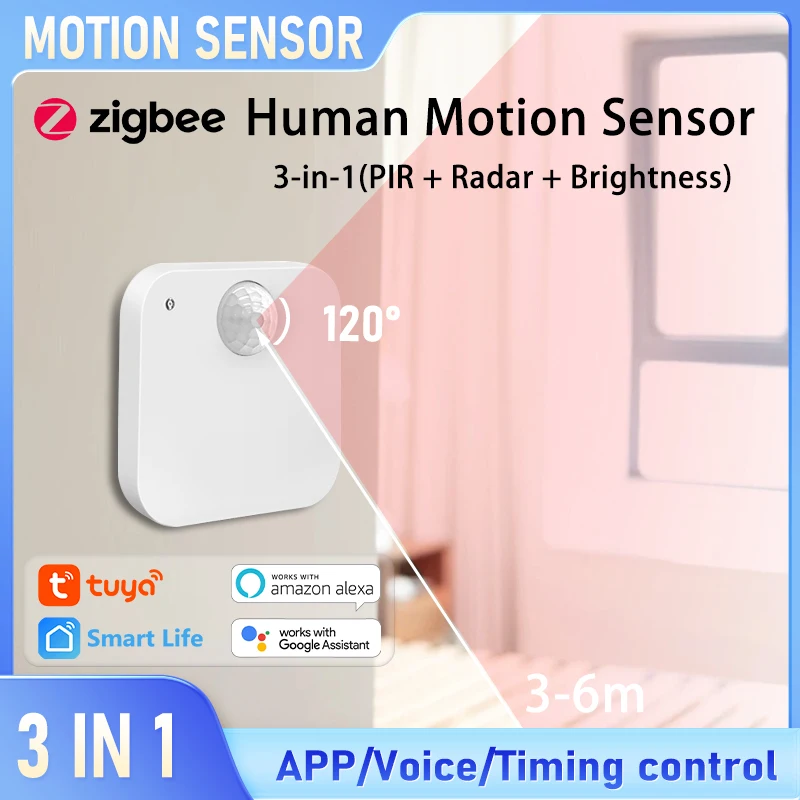 

Мини-датчик движения человека Tuya ZigBee, автоматическая осветительная связь, определение двойной технологии 3-в-1, работает с Alexa/Google Assistant