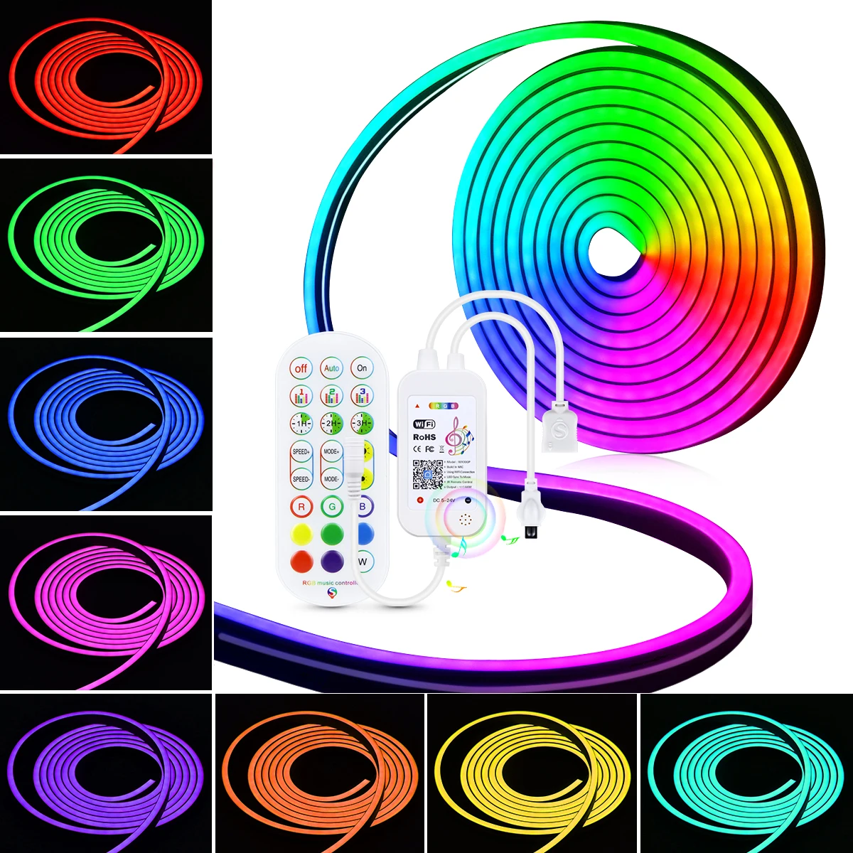 Czarny pasek LED z tuba żelowa krzemionkowym neonowe światła kontrola aplikacji Neon RGB Bluetooth Tuya Smart Life WiFi do dekoracje świąteczne