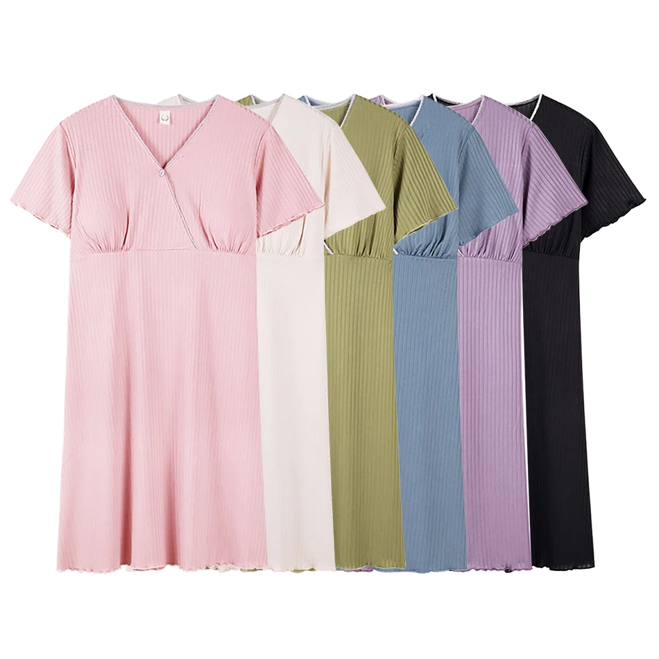 Summer Women Sleep Dress Built-in Cups Long and Loose Nightgown Plus Size Comfortable Soft Ice Silk Maternity Clothings