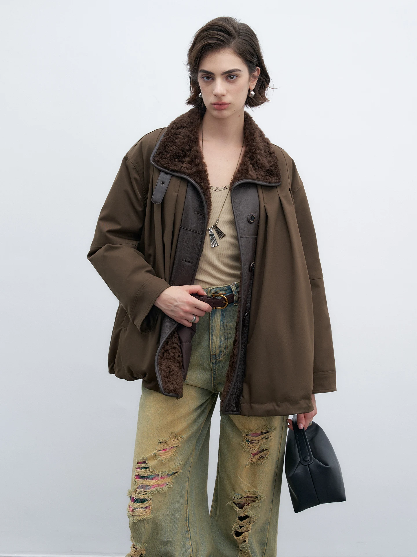 

Fur Collar down Jaet Ragong Fur Inteated Wild Fur Stand Collar Player Simple Luxury Zipper Sle Commute ort ...