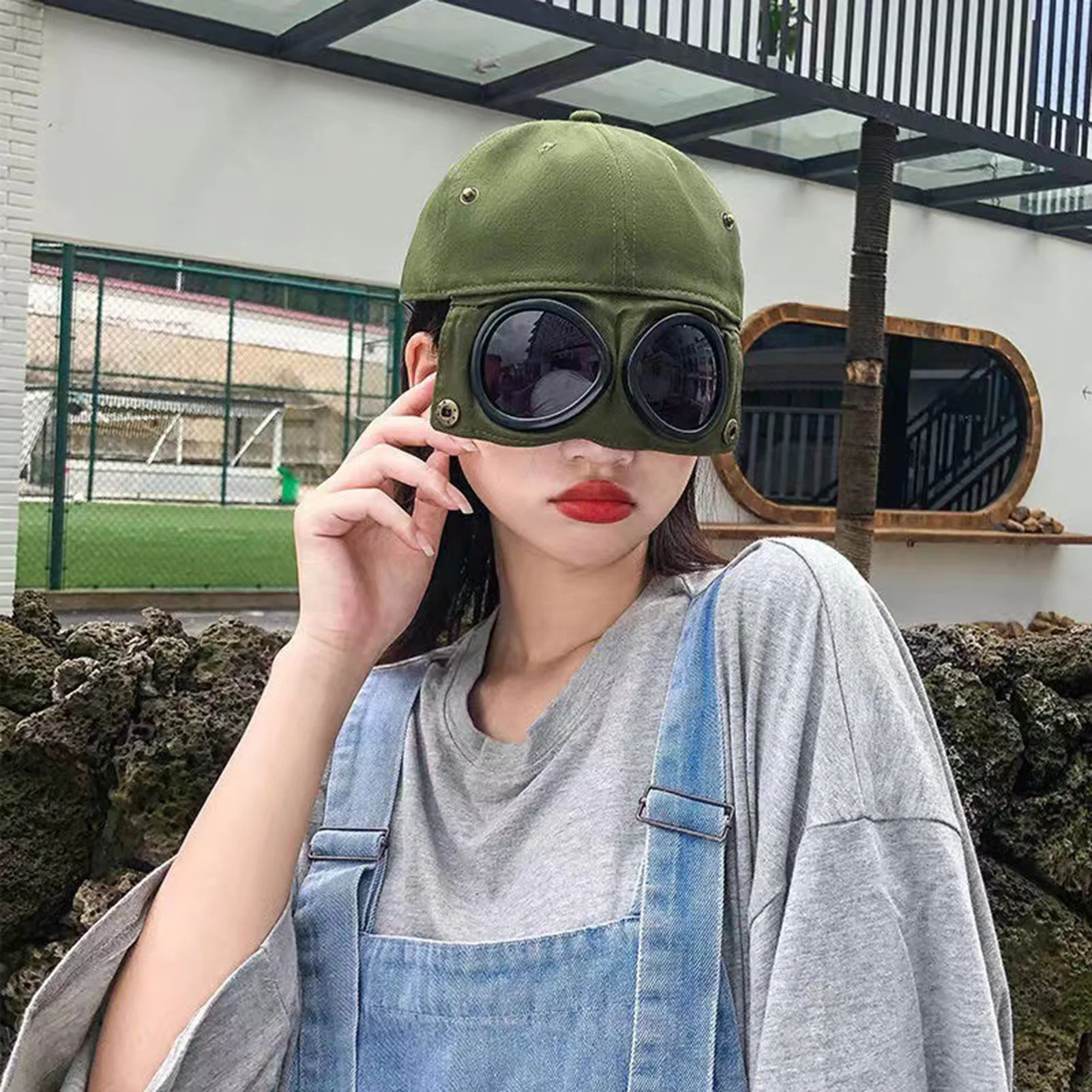 Unisex Green Baseball Cap Hip Hop Streetwear Style Adjustable Pilot Hat With Sunglasses Design Four Seasons Casual Wear Sun Hats