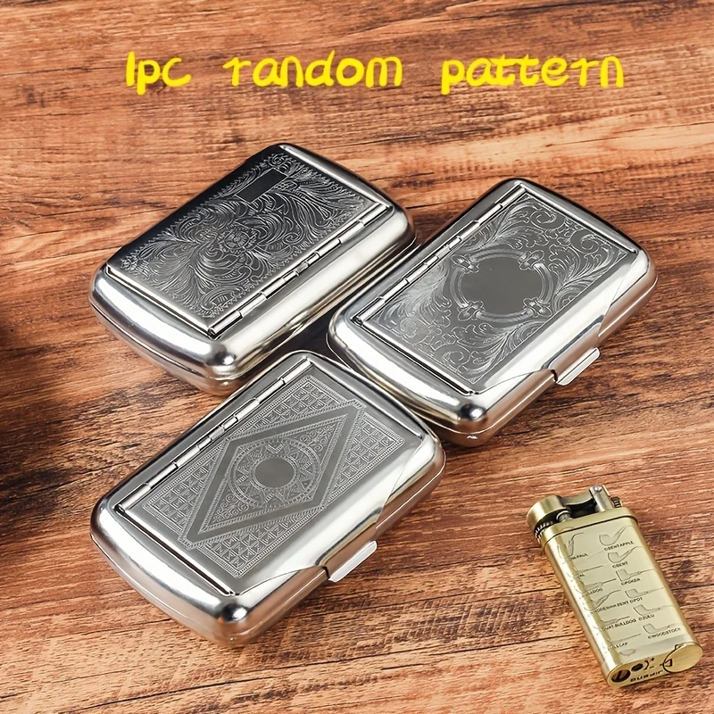 Image of 1 Stück Zigarettenetui aus Metall mit zufälligem Muster, tragbar, feuchtigkeitsbeständig, druckfest, mit Federpapierclip, zum Rauchen