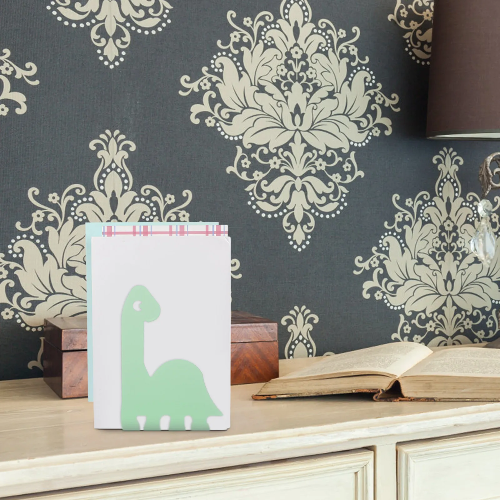 Dinosaur Book Ends Metal Book Holder 6x5inch Adjustable Bookends Decorative Stopper for Shelves Desktop Organizer Storage