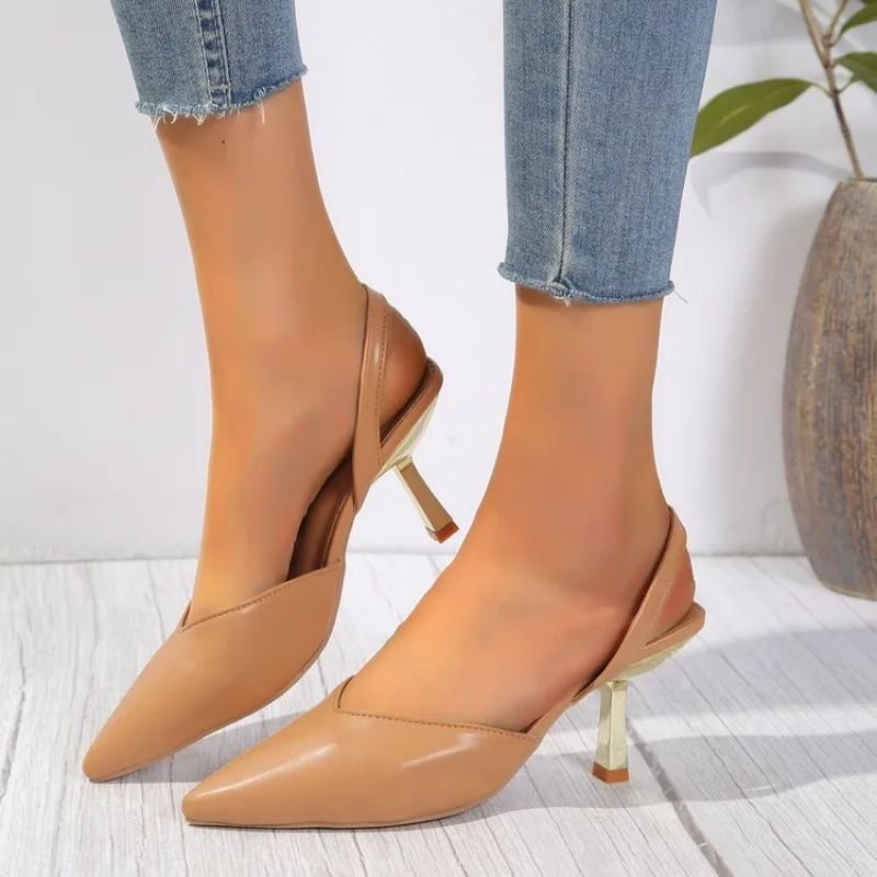 

2026 Size 35-43 Pointed Toe Small Size Thin Heeled High Heeled Black Open Toe Summer Shoes For Women Sandals