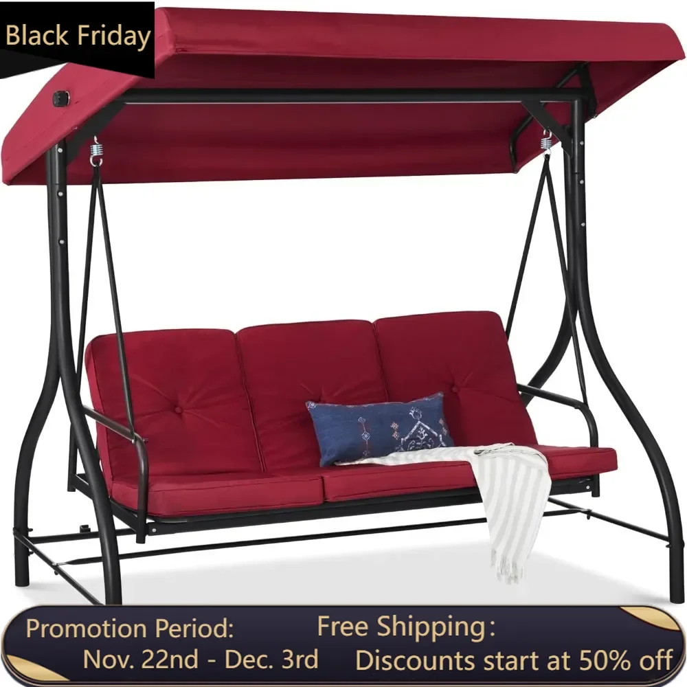 

3 outdoor large convertible roof swings, backyard with flat panel, adjustable curtains, detachable cushions