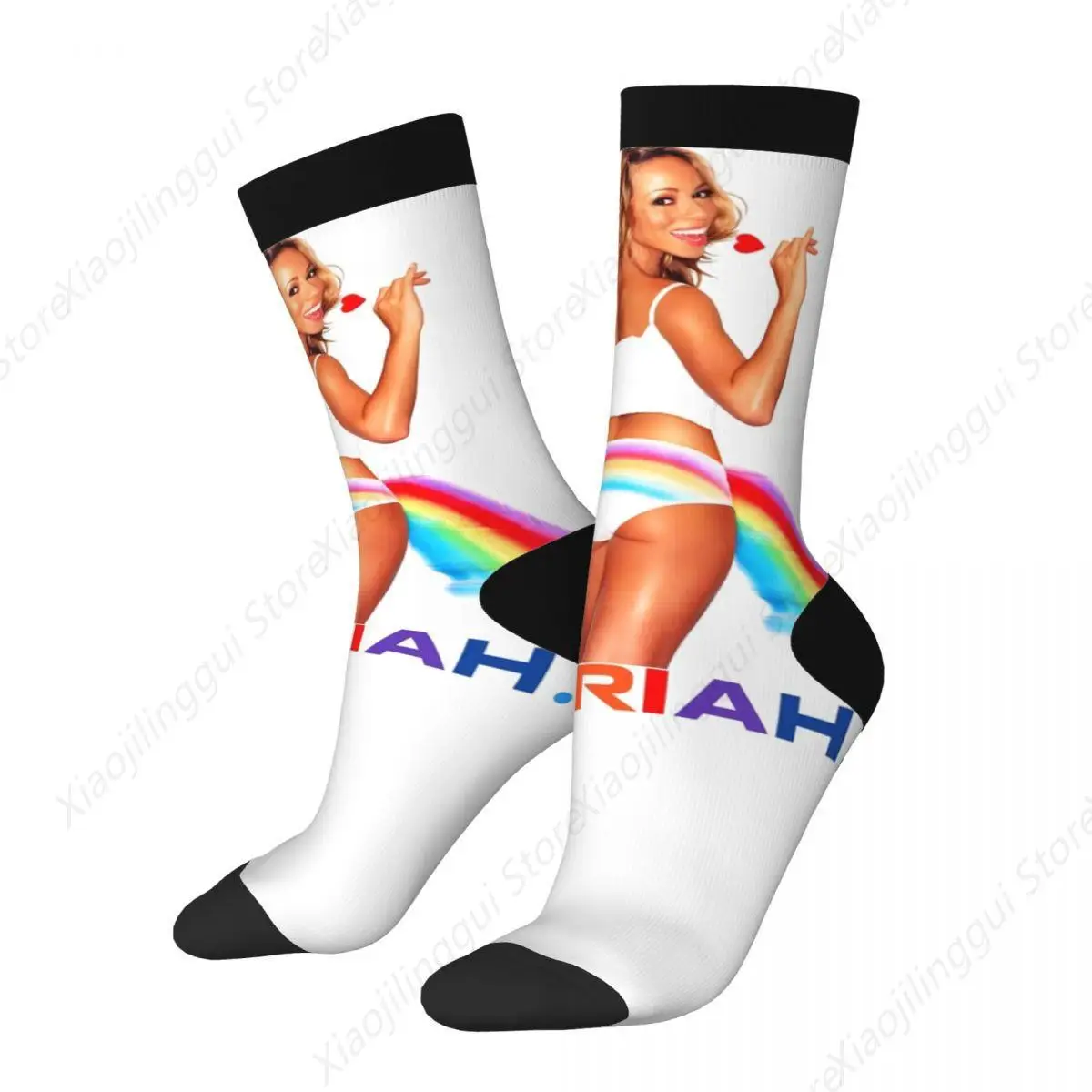 Colorful Mariah Carey Skateboard Socks Polyester Middle Tube Socks for Women Men Sweat Absorbing