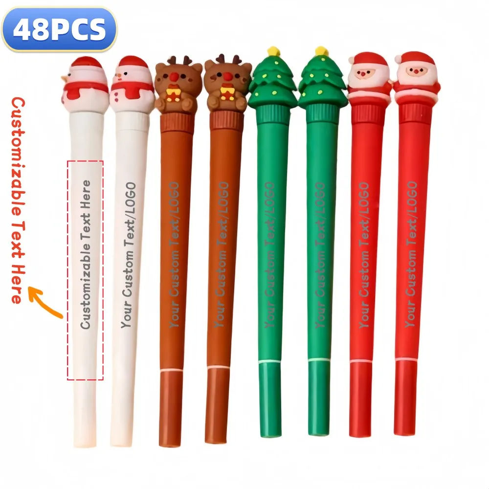 48PCS Custom Christmas Series Neutral Pen Cartoon Stress Relieving Rotating Pen Gift Pen Signature Pen Creative Student