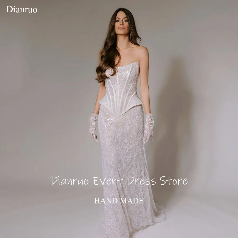 

Dianruo Mermaid Strapless Wedding Dress Luxury Lace Robe De Mariée 2025 Lace Sequined Floor Length Modern Bride Gown Customized