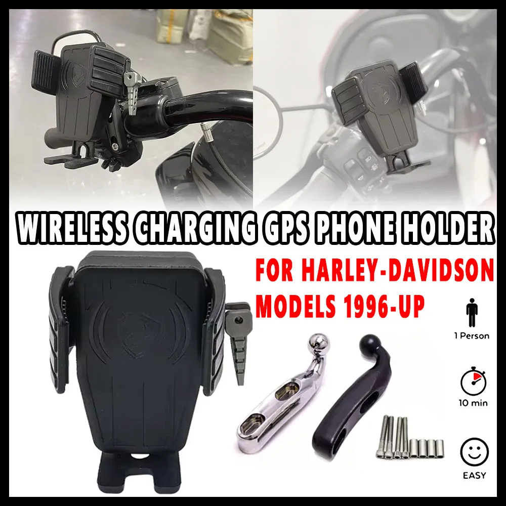 NEWFor Harley Touring Street Road Electra Tri Glide FLHTK Motorcycle Wireless Charging GPS Phone Holder Navigation Bracket Black