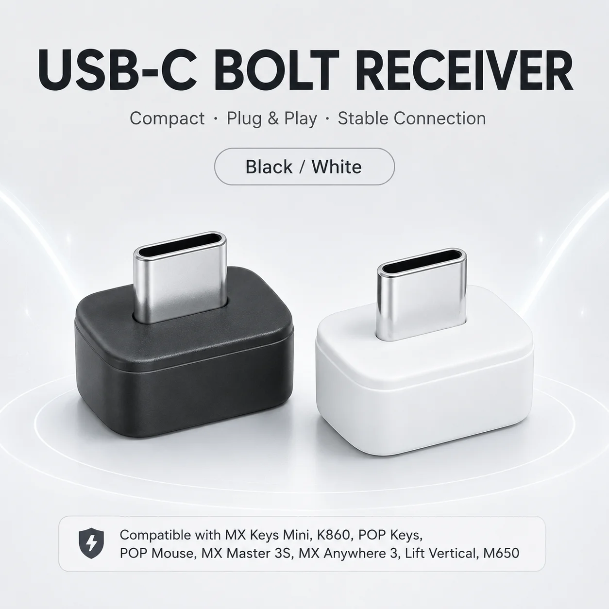 USB-C Receiver Adapter for Logitech Bolt MX Keys Mini K860 POP Keys POP Mouse MX Master 3S MX Anywhere 3 Lift Vertical M650