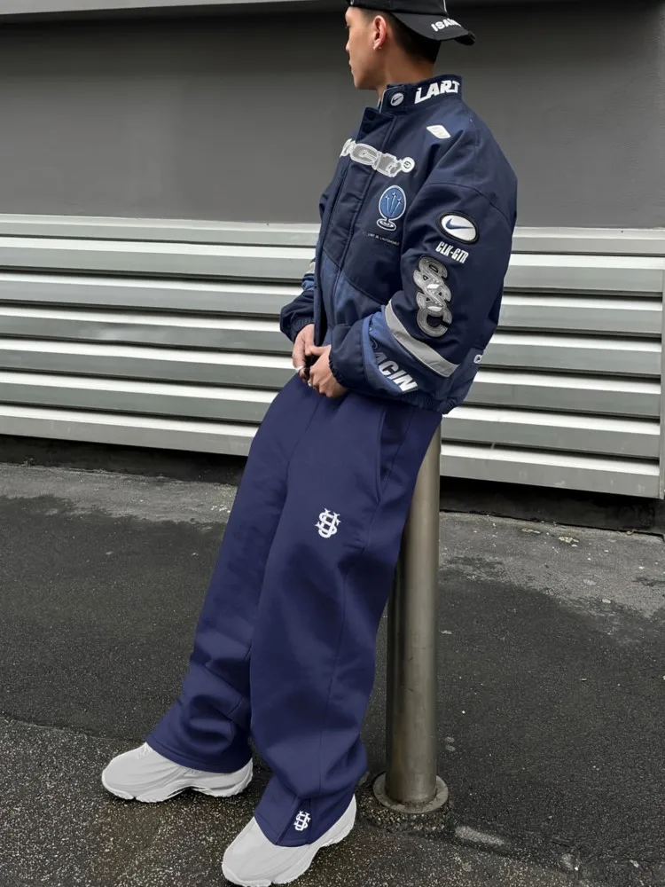 

Y2k Gray Casual Pants Vintage Functional Tactical Men's Women's Premium Jogging Wide Leg Pants Embroidery Streetwear Sweatpants