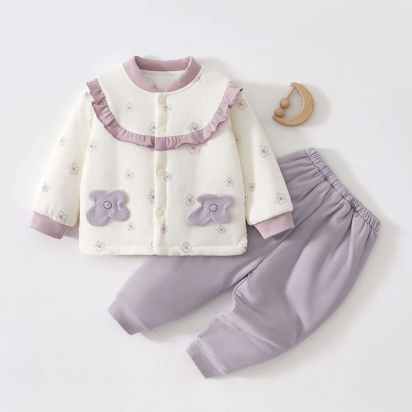 New Autumn and Winter Warm Clothing Set for Infants and Young Children, 80g Thin Cotton Padded, Cute Baby Girl Outdoor Warm Clothing for Newborns