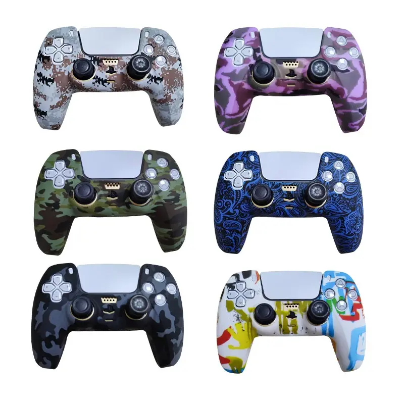 Anti-Slip Water Transfer Printing Protective Skin for PlayStation 5 PS5 Controller Silicone Case for Dualsense Grip Caps