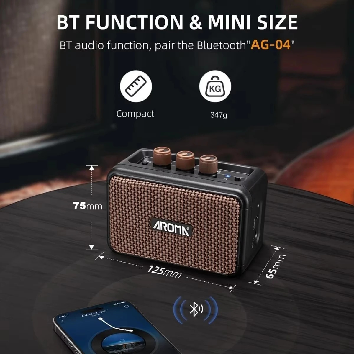 Aroma AG-04 Retro Portable Electric Guitar Amp Rechargeable Bluetooth with Clean & Overdrive